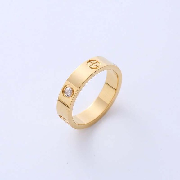 Jewelry - Gold Plated Titanium Band Ring with Round Cubic Zirconia Stones Size 6